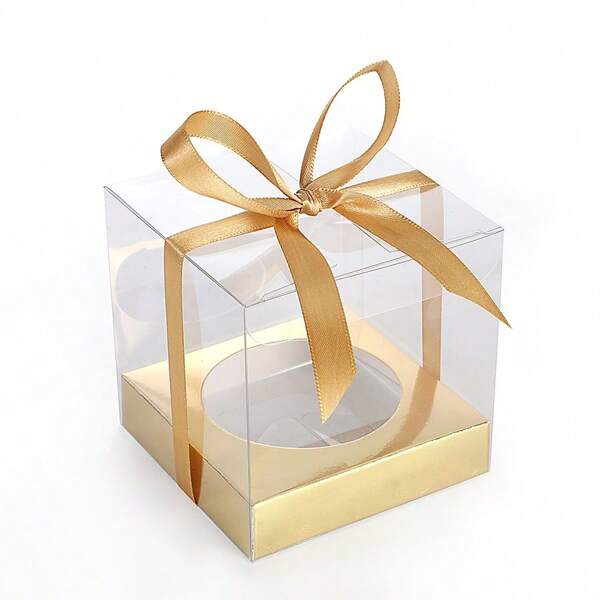 10pcs Mini Transparent Gift Display Box Set, Includes Ribbon, Square PET Box And Lining Paper, Suitable For Packaging Party Supplies, Gift Boxes, Holiday Packaging