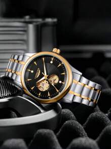 LONGLUX 1pc Men's Automatic Mechanical Watch, Waterproof Stainless Steel Strap, For Daily Wear, Holiday Gifts