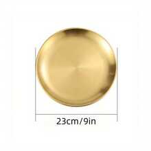 1 pièce Plateau de dessert et de café en acier inoxydable doré, assiette pour nourriture occidentale, assiette à pizza, assiette de service, convient pour les aliments, le café, le petit-déjeuner, le thé. Plateau alimentaire de couleur dorée. Plateau de décoration pour anniversaire, mois de la fierté, Thanksgiving, Halloween, Pâques, fournitures de fête de Noël (doré)