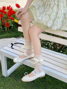 1 Pair Girls' Hollow Mesh Bow Knee High Leg Warmers, Breathable Casual Leg Warmers For Teens And Kids, Suitable For Birthday Party, Role Play, Party Decoration And Accessories - Multicolor - View 6