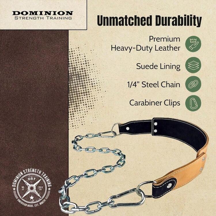 HeavyDuty Leather Dip Belt With Steel Chain Ultimate Accory For Weighted Pullups Dips And Progrive Overload - Gamuza negra - Añade 2