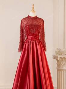 Vestido de noche elegante y formal para mujer, estilo de línea A con el busto con lentejuelas e incluye chal de encaje, vestido de fiesta, vestido de gala, vestido de invitada de boda