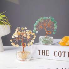 1pc Handcrafted Mini Crystal Flower Tree | Natural Crushed Stone, Glass Encased, Desktop Decor, Home Ornament, Solid Format