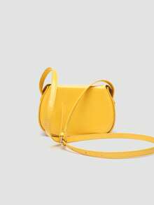 1 pieza Bolso bandolera cuadrado para mujeres en unicolor de PU brillante, adecuado para uso diario