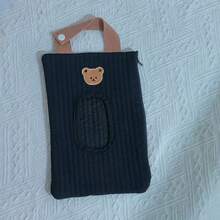 Estilo coreano: Organiza de pañuelos de papel con bordado de dibujos animados de animales, bolsa portátil con asa para toallitas húmedas de coche, soporte para caja de pañuelos, soporte para servilletas, ideal para reunión familiar, decoración de mesa de cocina, hogar, dormitorio, sala de estar y comedor. Accesorio decorativo, caja decorativa, regalo de boda para mujer, imprescindible para viajes de verano y festivales. - Beis - Ver 5