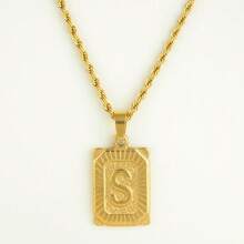 1pc Stainless Steel 26 Letter Twist Pendant Necklace, Hip-Hop Style Charm Gift For Men, Everyday Wear - Yellow Gold - View 18