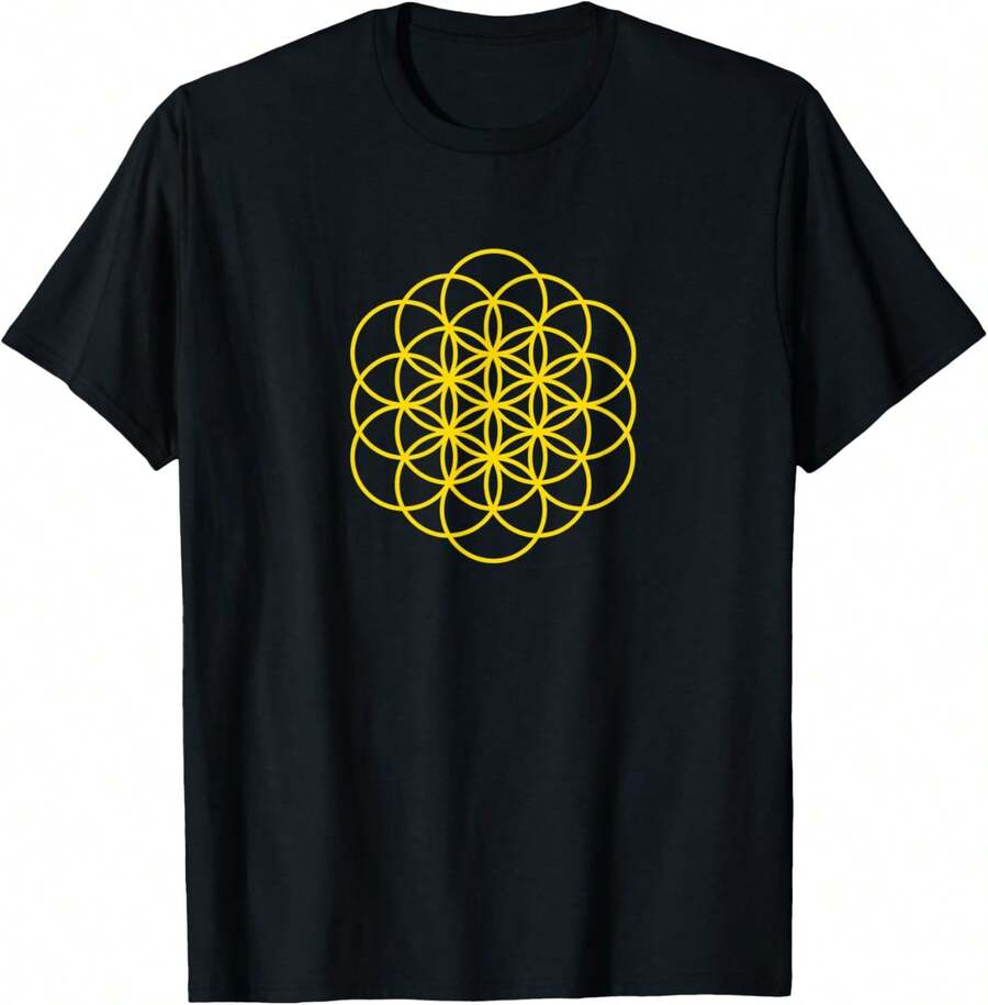 Camiseta de yoga "La Semilla de la Vida I Creación Geométrica", 100% algodón, camiseta de verano para mujer - Negro - Ver 1
