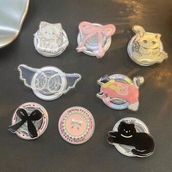 Soporte magnético para teléfono con forma de gato con lazo estilo Ins, adsorción potente, compatible con iPhone y Android, regalo para cumpleaños, familia y amigos. Incluye agarre y soporte para teléfono.