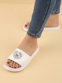 时尚女士塑料拖鞋，夏季休闲人字拖，时尚耐用，柔软，卡通可爱白色平底拖鞋，适合浴室淋浴 - 激愛心白 - 查看 5