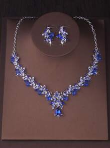 Premium Quality Women's Stylish Water Drop Pendant Necklace & Earrings Jewelry Set, Available In Purple, Navy Blue, Red, Suitable For Stage Performance, Formal Dress