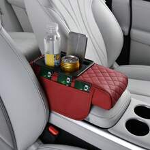 Car Center Console Height Increasing Armrest Cushion Multifunctional PU Leather Armrest Pad With Cup Holder Universal Car Armrest Pillow
