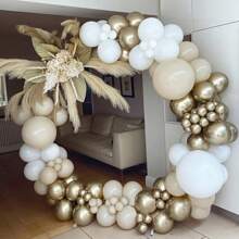 126 piezas Juego de arco y corona de globos dorados con arena blanca, globos blancos y dorados de látex metálico, adecuado para decoración de bodas de estilo bohemio, despedidas de soltera, fiestas de compromiso, cumpleaños, decoración del baño, aniversarios y decoración del hogar.