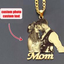 Customized Photo & Text Engraved Pendant Necklace - For Women, Couples, Family - Mother's Day Gift, High-Quality Golden Chain, Birthday Memorial Jewelry, Anniversary, Custom Necklace