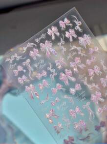 1 Peça Adesivo de Unha 3D Concha Luzente Laço Rosa e Branco Luxuoso, Adesivo de Unha Adesivo, Componente de Unha Bonito Adesivo