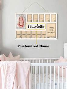 个性化“我的第一年”相框 - 为男婴和女婴定制的 12 个月里程碑板，木制墙壁/桌面展示，带有每月标记 - 独特的新生儿礼物，适合迎婴派对、生日和幼儿园装饰，适合返校 - 彩色 - 查看 2