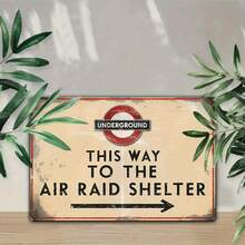 1pc Vintage UK Air Raid Shelter Metal Sign - Retro WWII Themed Wall Art With Directional Arrow, 30x20cm, Suitable For Home, Garage, Man Cave Or Outdoor Decor, Random Hole Style - Multicolor - View 6