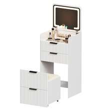 HNEBC Compact Vanity Desk With Plip Top LED Mirror,Small Dressing Table Set With Visible Glass Desktop,Vanity Table With 3 Drawers,Storage Compartment And Padded Stool,For Bedroom - White - View 10