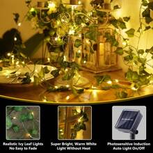 1pc Solar Powered Copper Wire Fairy Lights, 20/50/100 LED Artificial Ivy Vine Fairy String Lights With 8 Lighting Modes, Ideal For Outdoor Garden, Wall, Balcony, Fence, Tree, Wedding, Party, Restaurant Decor