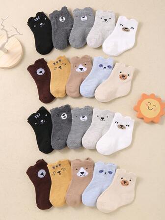 20/10/6 Pairs Cute Baby Socks With Cute Cartoon Bear Patterns, Unisex Boys Girls Toddler Little Bear Socks, Comfortable Casual Simple In Style, 0-36 Months Suitable For Wearing In All Four Seasons, Baby Socks, Newborn Socks, Toddler Socks, Infant Socks, Halloween Decor Thanksgiving Christmas Xmas Gift