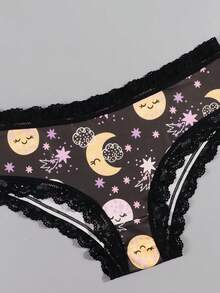 Morvia 10pcs Women Sexy Gothic Chic Low-Rise Hipsters - Contrast Lace, Allover Halloween Skull & Eyeballs & Stars & Jack-O-Lanterns Allover Print, Comfortable Hipster Panties For Women - Halloween Lingerie & Underwear-Comfortable, Assorted Styles, Perfect Gift Idea For Special Occasions Or Daily Wear