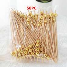 100PCS Cocktail Picks, Fancy Toothpicks For Appetizers, Decorative Skewers For Appetizers Drinks Party Fruit, 4.7 Inch Long Wooden Bamboo Gold Ball Food Sticks Charcuterie Boards Accessories