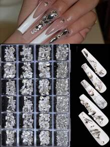 21 Gitter/Set Diamant Schmuckset für Nail Art Dekorationen, Nail AB Flachboden Bohrung, Luxus Nail Geformter Diamant Farbe, DIY Aufklebe Nägel, Nagel Zubehör, Nägel, Nail Charms, Nail Gems