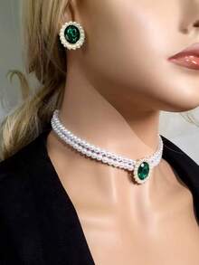 Vòng cổ choker hạt hai lớp thời trang thanh lịch bằng ngọc trai và đá Rhinestone, thiết kế sang trọng cho xương đòn - Nhiều màu - Xem 8
