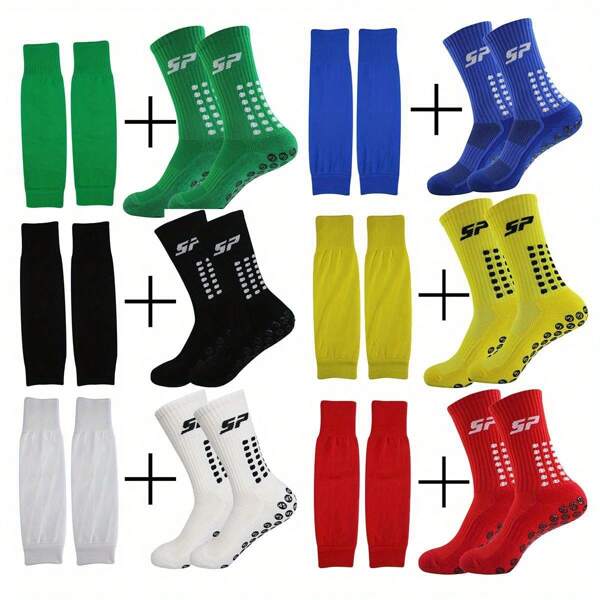 2 pièces Chaussettes de football antidérapantes point glu unisexes. Chaussettes de basketball et jambières de sport avec compression et protège-jambes