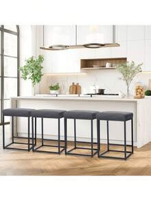 Set Of 2 Gray 24 Inch Backless Counter Bar Stools PU Leather Seat For Kitchen - Black - View 6