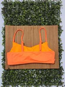 Bikini Top Simple Bandeau Thin Straps With Removable Pads And Separate Polyamide Adjuster - Orange - View 2