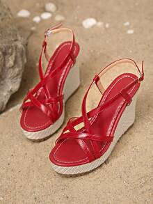Nowe letnie sandały damskie na platformie z 2024 roku, seksowne, odkryte palce, superwysokie obcasy, grube podeszwy i koturny - Czerwony - Zobacz 2
