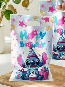 Disney 20 piezas Bolsas de regalo de plástico con diseño de Lilo y Stitch de Disney, en azul Stitch y rosa Angel, para decoración de fiesta de cumpleaños