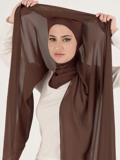 1pc Women Classic Casual Pullover Instant Chiffon Scarf, Solid Color Soft Breathable Modal Fabric Neck Gaiter Head Wrap Chiffon Headband, Convenient Head Scarf All-In-One, Suitable For Daily Use For Dress