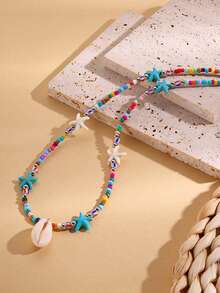 1 Ocean Storm Simia Necklace, Vacation Style Starfish/Shell/Turtle Bead Collarbone Chain/Necklace - Multicolor - View 7