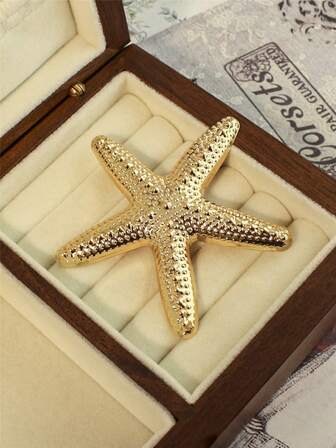 1 pieza Broche minimalista de metal con acabado dorado en forma de estrella de mar de estilo retro, apto para hombres y mujeres, ideal para el verano