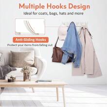 2pcs Cream White 6-Hook Hanging Clothes Rack, Wall Mounted Coat Hooks For Entryway, Heavy Duty Hanger Hooks - White - View 8