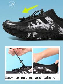 1 Pair Geometric V-Shaped Print Wading Shoes For Men, Basic Beach, Water, Outdoor Fitness, Summer, Plus Size, Wide Toe, Barefoot, Indoor Gym Training Shoes