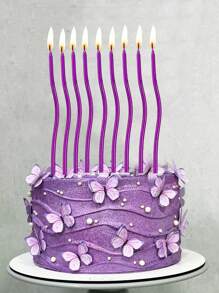 6pcs/12pcs Purple Wavy Candles For Birthday Party Cake Decorations