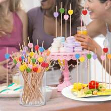 100/200 pièces Pics à cocktail en forme de cœur en bambou - Cure-dents jetables pour fruits et amuse-gueules, convient pour les mariages, les fêtes et les célébrations