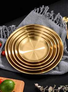 1 pièce Plateau de dessert et de café en acier inoxydable doré, assiette pour nourriture occidentale, assiette à pizza, assiette de service, convient pour les aliments, le café, le petit-déjeuner, le thé. Plateau alimentaire de couleur dorée. Plateau de décoration pour anniversaire, mois de la fierté, Thanksgiving, Halloween, Pâques, fournitures de fête de Noël (doré)