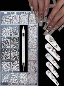 21 Gitter/Set Diamant Schmuckset für Nail Art Dekorationen, Nail AB Flachboden Bohrung, Luxus Nail Geformter Diamant Farbe, DIY Aufklebe Nägel, Nagel Zubehör, Nägel, Nail Charms, Nail Gems