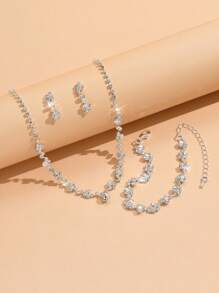 4 pièces/set Ensemble de bijoux de mariée élégant et haut de gamme comprenant un collier, des boucles d'oreilles et un bracelet. Convient pour le mariage, l'anniversaire, les soirées et les accessoires de robe