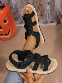 Thick Sole Women's Strap Magic Buckle Breathable Mesh Fabric Summer Student Lightweight Soft Bottom Outdoor Casual Beach Sandals - Black - View 2