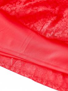 Women Tiered Ruffled Short Skirts Floral Lace Sheer Mid Rise Lined Cute Flowy Mini Skirts - Red - View 7