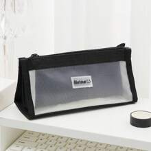 Transparent 3 Layer Mesh Pencil Bag Pen Case Triangle Shape Gauze Storage Pouch For Stationery Office School Back To School,Back To School,School Supplies,Pencil Case,Pencil Pouch,School Bag