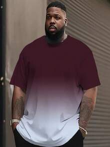 Plus Size Ombre Gradient Print Basic Short Sleeve T-Shirt, Men's Breathable Quick-Dry Gym Tee Top, Summer