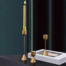 3/6pcs Gold Taper Candlestick Holders, Brass Gold Candle Holders, U-Shaped Candle Holders, Vintage Dining Table & Fireplace Decor, Minimalist Decorative Center, Candle Stands For Celebration, Dining, Wedding, Party, Elegant Home Decoration