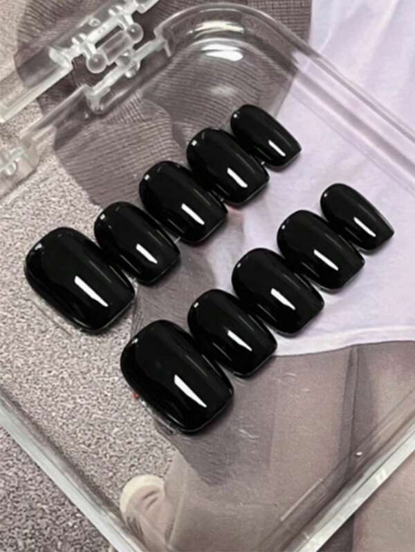 10 Stücke einfache schwarze Fingernägel, hochwertig handgefertigte Nagelpatches, natürlicher aufhellender Effekt