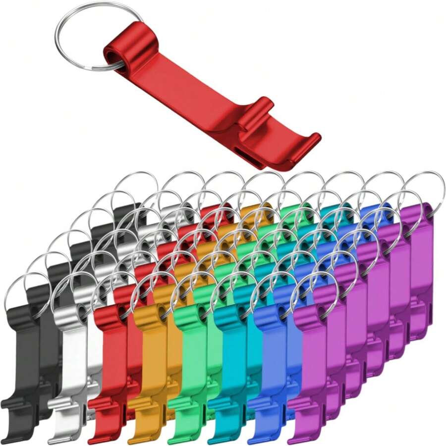 5/10/20/30/50pcs Colorful Aluminum Bottle Opener Keychain, Soda Drink Beer Opener, Small Gift For Friends And Family, Advertising Giveaways, Holiday Party Favors, Wedding Souvenirs, Party Supplies, Suitable For Kitchen/Wedding/Bar/Party