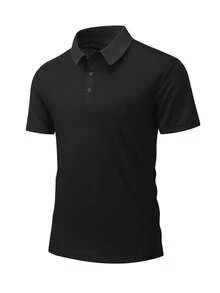 Men's Casual Sports Polo Shirt, Minimalist Black Short Sleeve, Breathable & Comfortable For Daily Commute - Black - View 2